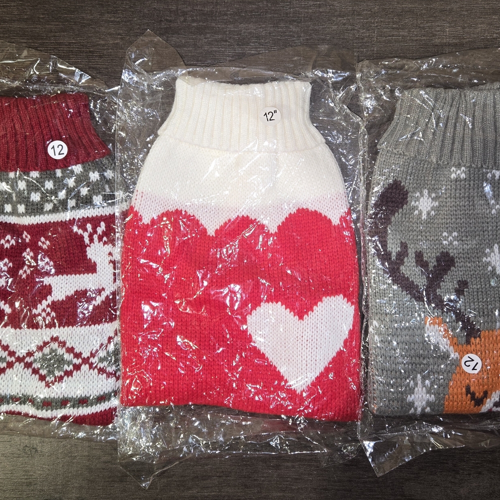 Cozy Knit Dog Sweaters with Heart and Reindeer Patterns